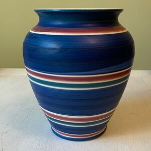 Vintage IKEA Pottery Vase Blue Red Stripes